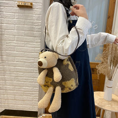 Plush Bear Crossbody Bag for Women Camping Hiking B158