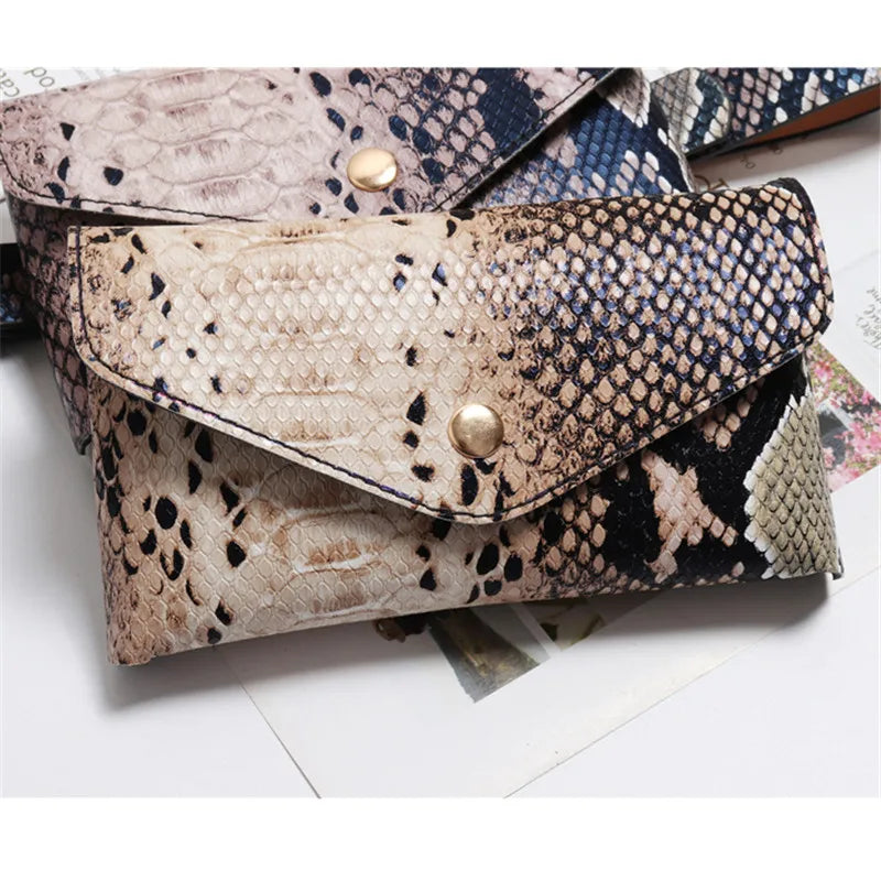 Women Waist Pack Pu Leather Serpentine Fanny Pack Snake Skin Waist Belt