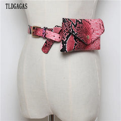 Women Waist Pack Pu Leather Serpentine Fanny Pack Snake Skin Waist Belt