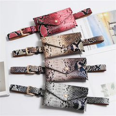 Women Waist Pack Pu Leather Serpentine Fanny Pack Snake Skin Waist Belt