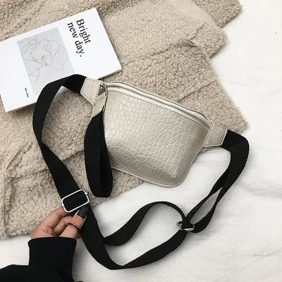 Women Waist Packs Crochet Fanny Pack PU Leather Belt Bag Small Messenger Bags