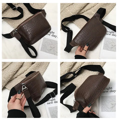 Women Waist Packs Crochet Fanny Pack PU Leather Belt Bag Small Messenger Bags