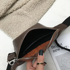 Women Waist Packs Crochet Fanny Pack PU Leather Belt Bag Small Messenger Bags