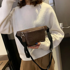 Women Waist Packs Crochet Fanny Pack PU Leather Belt Bag Small Messenger Bags