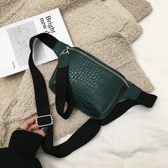 Women Waist Packs Crochet Fanny Pack PU Leather Belt Bag Small Messenger Bags