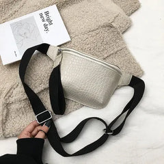 Women Waist Packs Crochet Fanny Pack PU Leather Belt Bag Small Messenger Bags