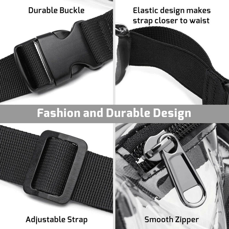 Women Waist Packs PVC Belt Bag Hip Clear Transparent Chest Pouch Zip Up
