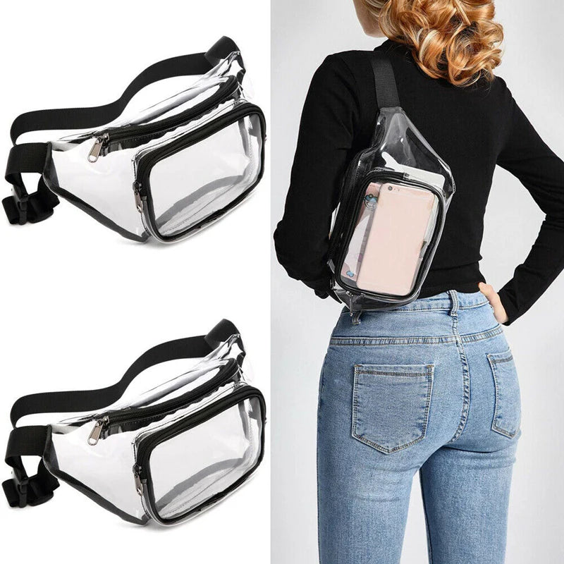 Women Waist Packs PVC Belt Bag Hip Clear Transparent Chest Pouch Zip Up