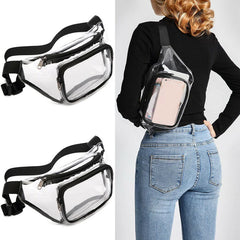 Women Waist Packs PVC Belt Bag Hip Clear Transparent Chest Pouch Zip Up