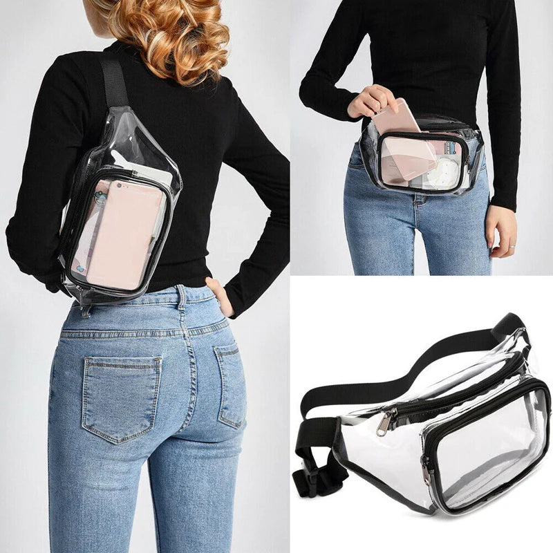 Women Waist Packs PVC Belt Bag Hip Clear Transparent Chest Pouch Zip Up