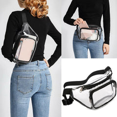 Women Waist Packs PVC Belt Bag Hip Clear Transparent Chest Pouch Zip Up