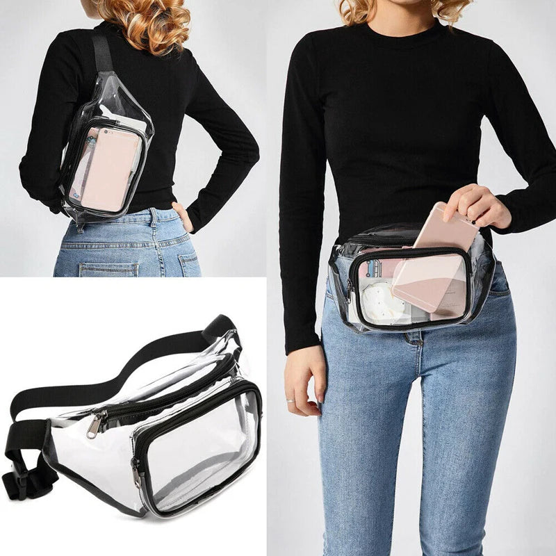 Women Waist Packs PVC Belt Bag Hip Clear Transparent Chest Pouch Zip Up