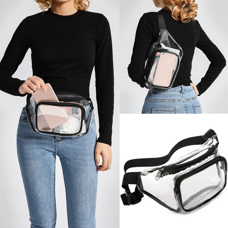 Women Waist Packs PVC Belt Bag Hip Clear Transparent Chest Pouch Zip Up