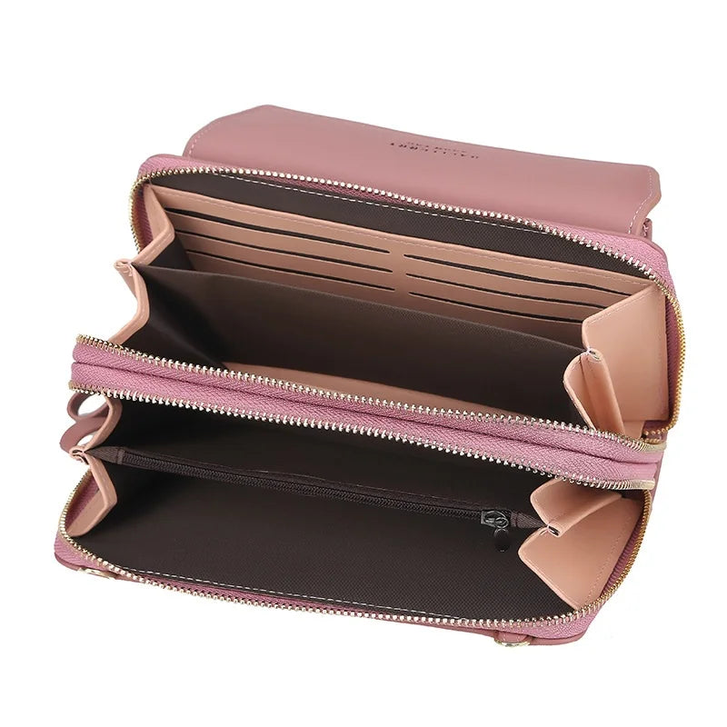 Women Wallet Double Zipper Female Shoulder Bag Top Cell Phone Pocket
