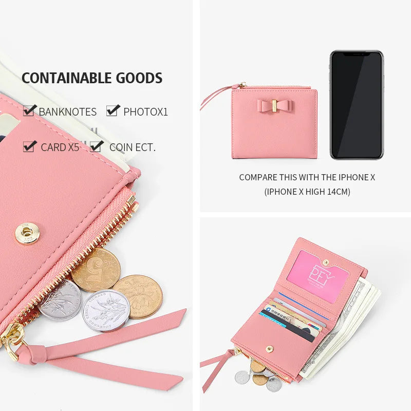 Women Wallet Female Short Candy Bow Wallets Zipper Purses Girls Lady Purse