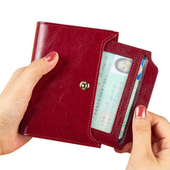 Women Wallet Leather Retro Oil Wax Cowhide Girls Wallet Short Zipper Small Coin