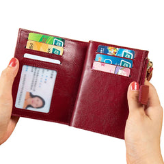 Women Wallet Leather Retro Oil Wax Cowhide Short Zipper Small Coin Purse