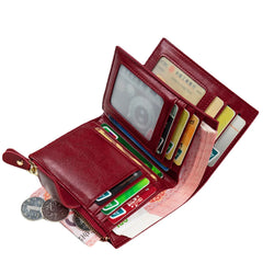 Leather Retro Oil Wax Cowhide Women Wallet Short Zipper Coin Purse
