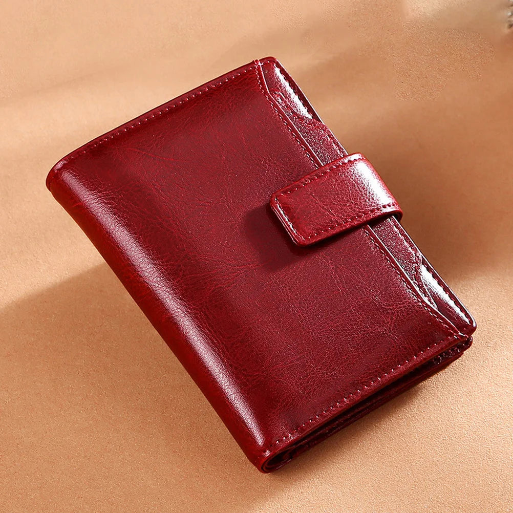 Leather Retro Oil Wax Cowhide Women Wallet Short Zipper Coin Purse