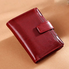 Leather Retro Oil Wax Cowhide Women Wallet Short Zipper Coin Purse