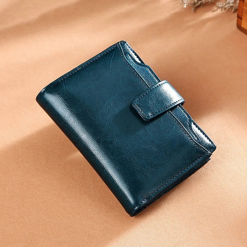 Oil Wax Cowhide Women Wallet Short Zipper Coin Purse Carteras