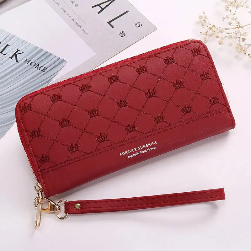 Embroidered Long Crown Zipper Women Wallet