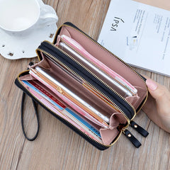 Embroidered Double Zipper Women's Long Wallet