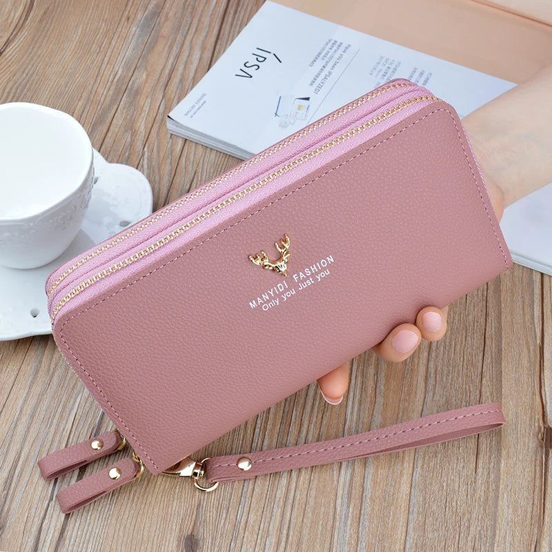 Embroidered Double Zipper Women's Long Wallet