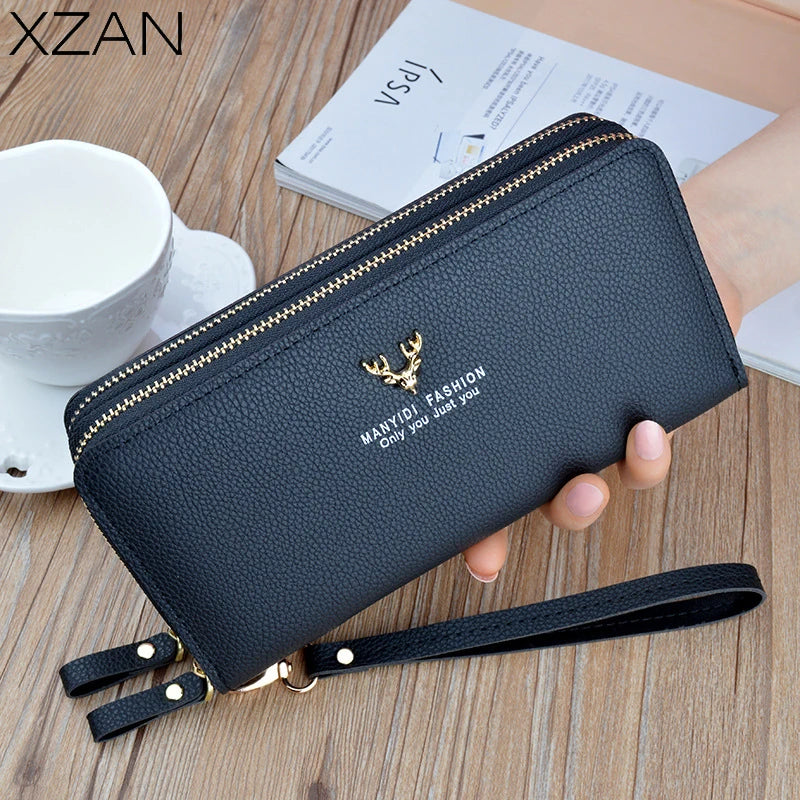 Embroidered Double Zipper Women's Long Wallet