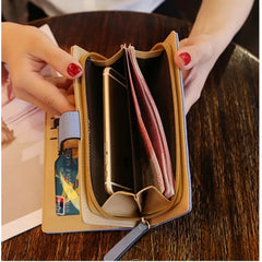 Women Wallet PU Hollow Leaf Long Purse Lady Women's Multi-slot Zip Purse