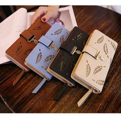 Women Wallet PU Hollow Leaf Long Purse Lady Women's Multi-slot Zip Purse
