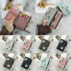 Women Wallet PU Leather Print Flower Cash Pocket Clutch Short Purse