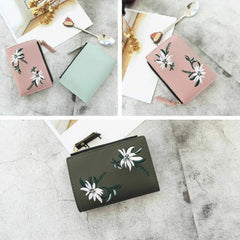 Women Wallet PU Leather Print Flower Cash Pocket Clutch Short Purse