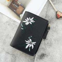 Women Wallet PU Leather Print Flower Cash Pocket Clutch Short Purse