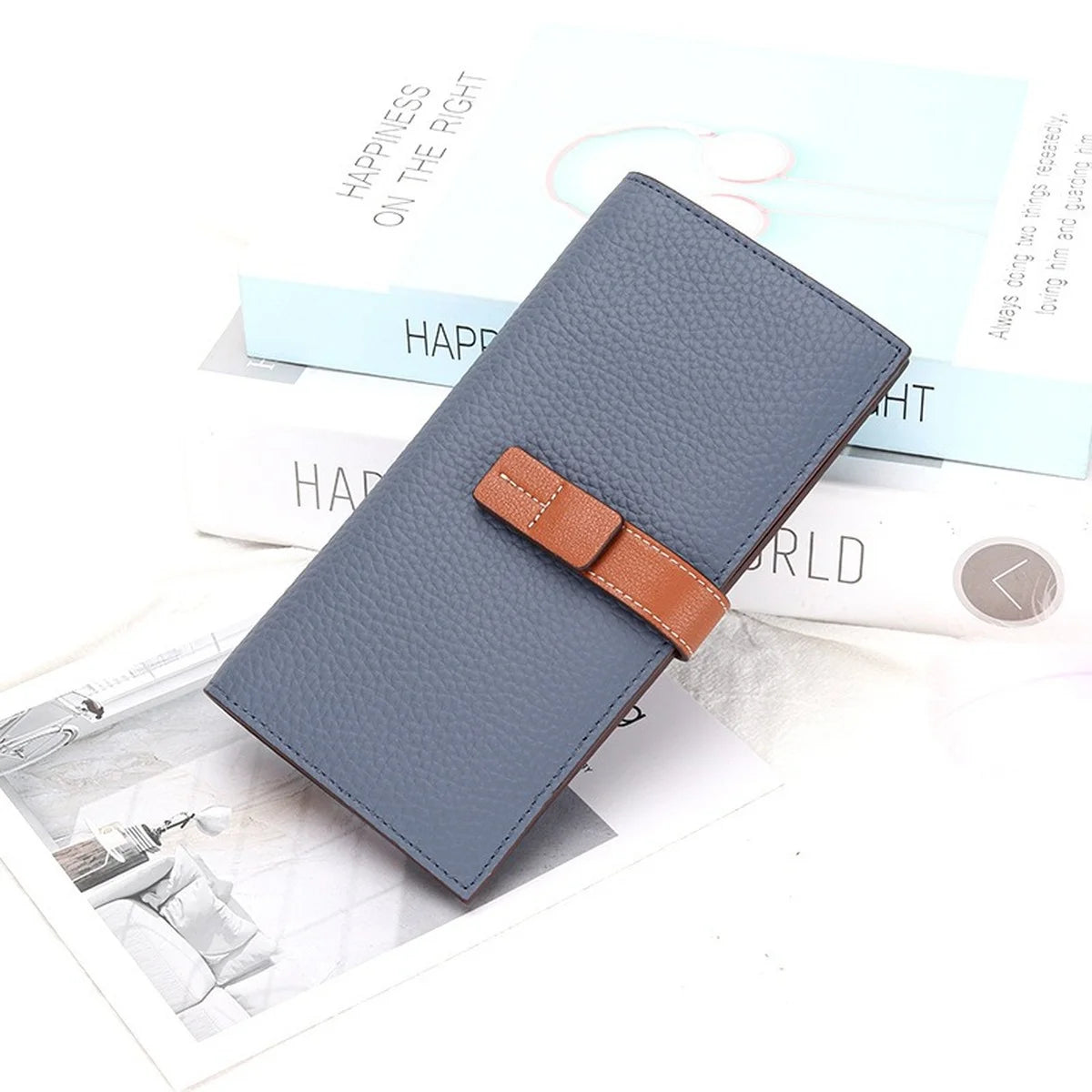 Women Wallet Pull-Belt Long Cowhide Wallet Clutch
