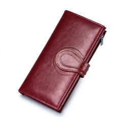 RFID Blocking Leather Long Wallet Oil Wax Female Coin Purse