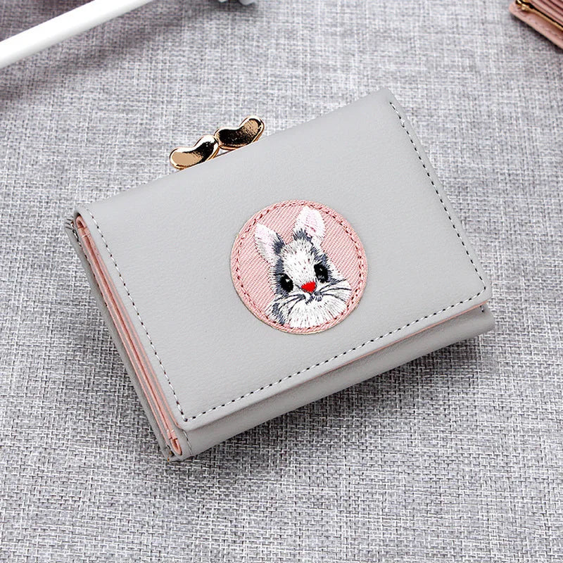 Small Rabbit Wallet Short PU Leather Solid Wallets Hasp Purses Female Purse Clut