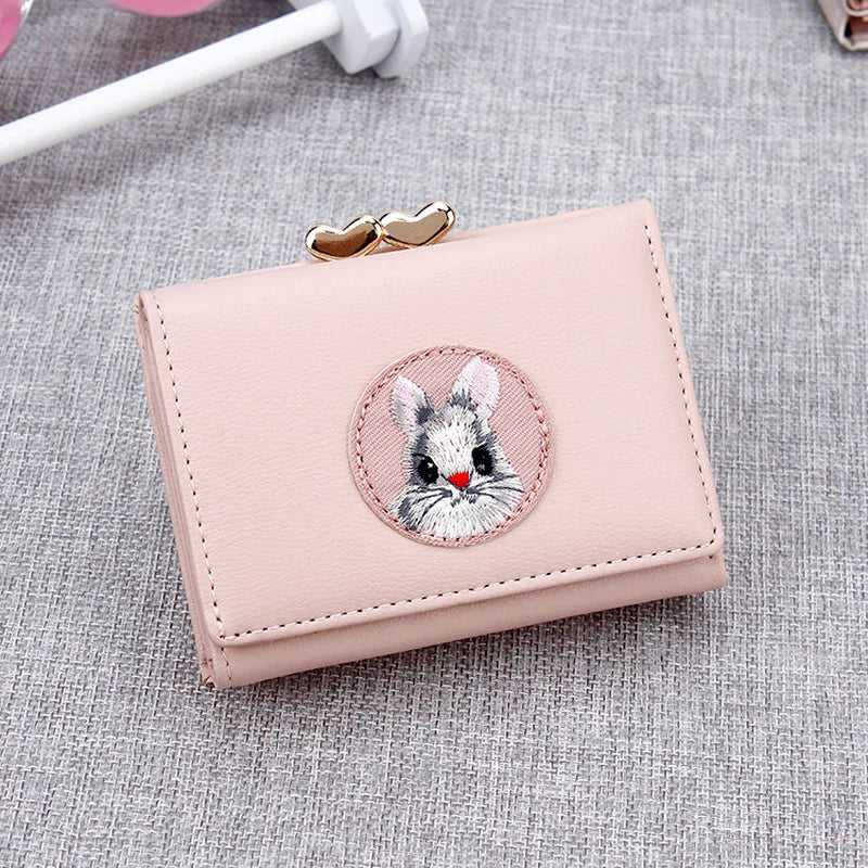 Small Rabbit Wallet Short PU Leather Solid Wallets Hasp Purses Female Purse Clut