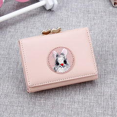 Small Rabbit Wallet Short PU Leather Solid Wallets Hasp Purses Female Purse Clut