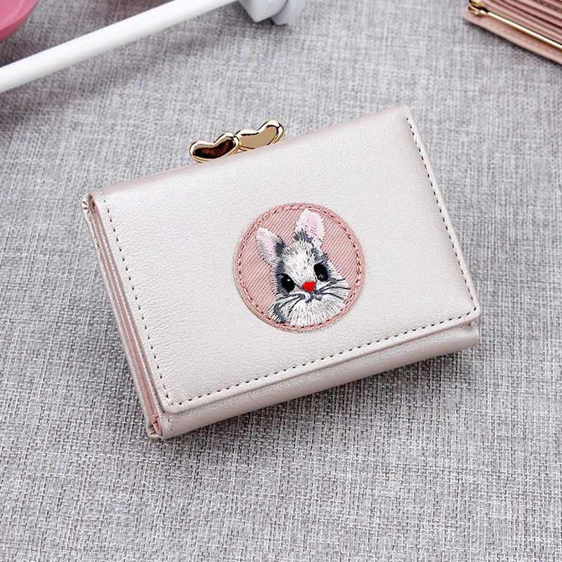 Small Rabbit Wallet Short PU Leather Solid Wallets Hasp Purses Female Purse Clut
