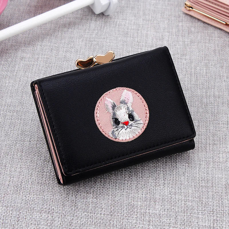 Small Rabbit Wallet Short PU Leather Solid Wallets Hasp Purses Female Purse Clut