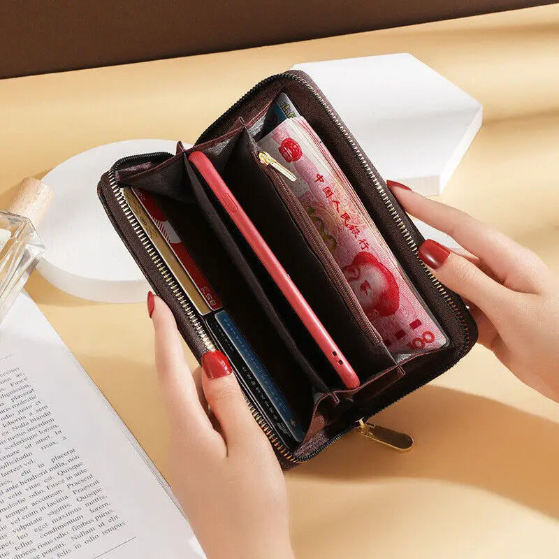Double Zipper Clutches Purse Wristlet Wallet Handbag