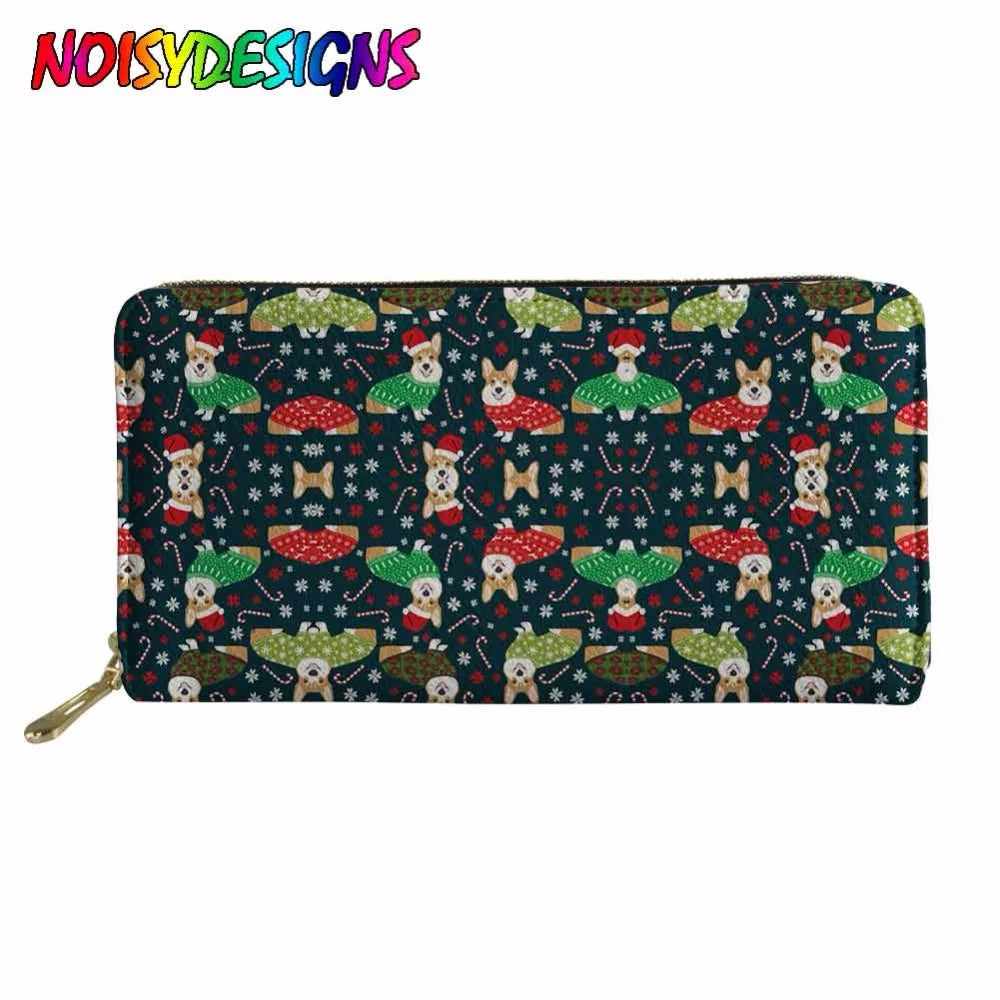 Women Wallets Lady Purse Long Wallet Corgi Glasses Mint Orange Prints Clutch