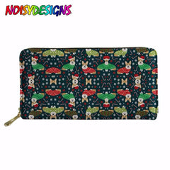 Women Wallets Lady Purse Long Wallet Corgi Glasses Mint Orange Prints Clutch
