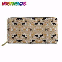 Women Wallets Lady Purse Long Wallet Corgi Glasses Mint Orange Prints Clutch