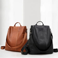 Waterproof Anti-theft Leather Backpack for Women - Multifunction Travel Shoulder