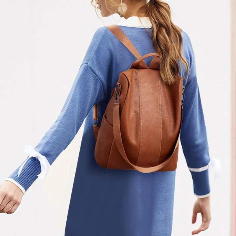 Waterproof Anti-theft Leather Backpack for Women - Multifunction Travel Shoulder