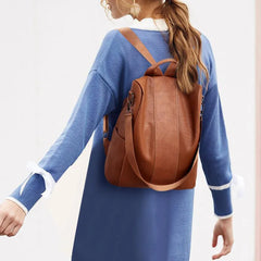Waterproof Anti-theft Leather Backpack for Women - Multifunction Travel Shoulder