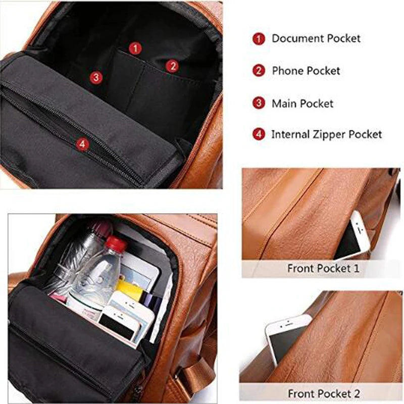 Waterproof Anti-theft Leather Backpack for Women - Multifunction Travel Shoulder