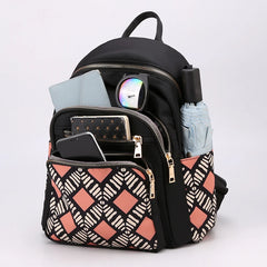Women Waterproof Nylon Backpack Geometric Shoulder Bag Youth Vitality Style